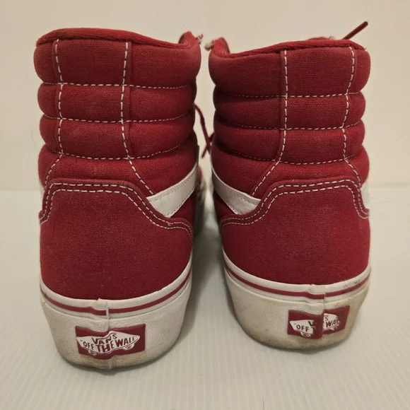 VANS Red Hightop Sneakers Red & White Laceup Shoes Casual Skater Womens Size 9 - Picture 10 of 11